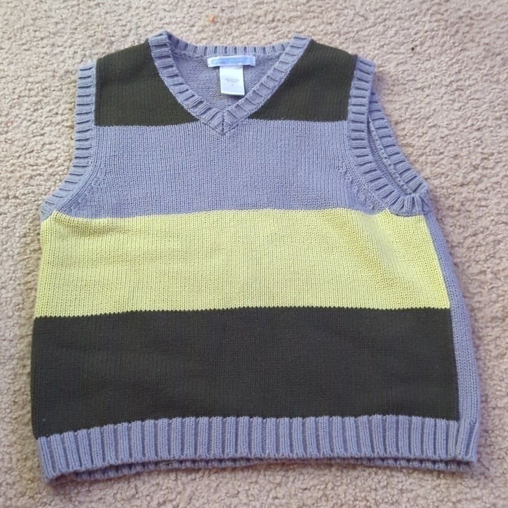 Janie & Jack Gray, Dark Green & Yellow Cotton Knit Sleeveless Vest Size Boy's 4